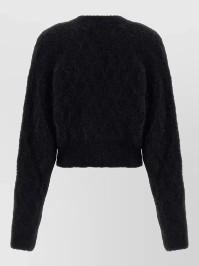 Rotate Birger Christensen Knit Cardigan Cropped Long Sleeves V Neckline In Black
