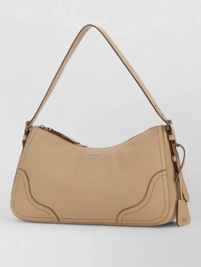 Prada Leather Shoulder Bag Curved Shape Strap In Nude