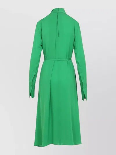 Tom Ford Silk Long Sleeve Midi Dress Belted In Green