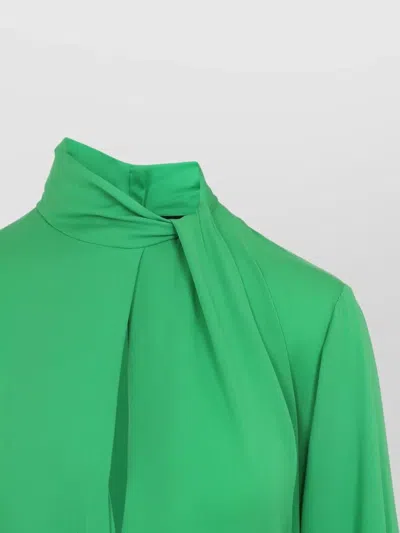 Tom Ford Silk Long Sleeve Midi Dress Belted In Green