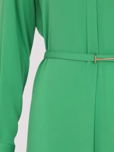 Tom Ford Silk Long Sleeve Midi Dress Belted In Green