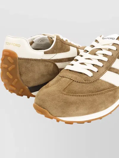 Tom Ford Sneakers Contrast Stripes Rubber Sole Suede Panels In Multi