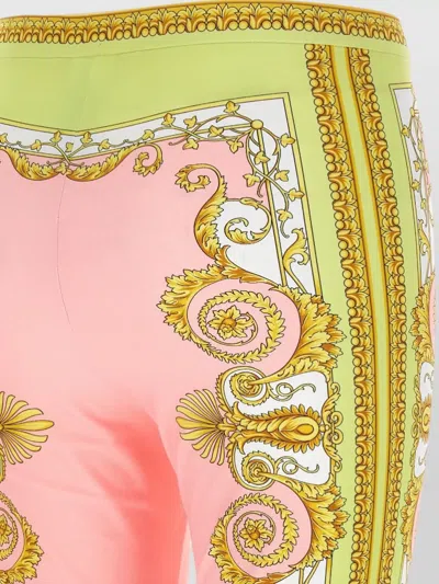 Versace Barocco Stretch Leggings Slim Cut Waistband In Pink