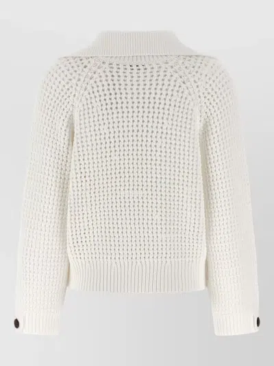 Brunello Cucinelli Openwork Sweater Long Sleeves Textured Knit In White
