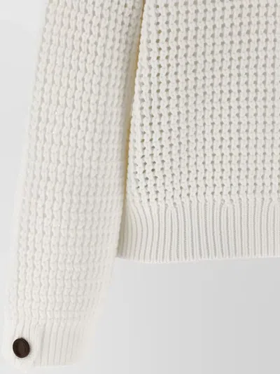 Brunello Cucinelli Openwork Sweater Long Sleeves Textured Knit In White