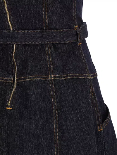 Self-portrait Denim Midi Dress Belted Waist Straps In Blue