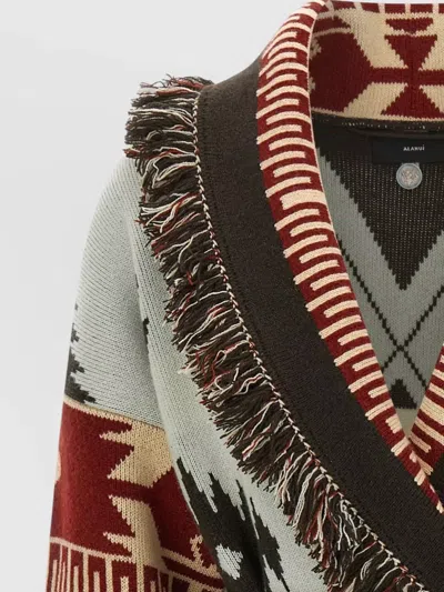 Alanui Icon Cardigan Shawl Collar Belted Fringe In Multi