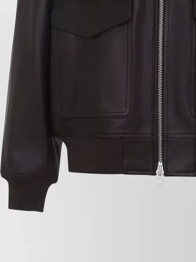 The Frankie Shop Leather Jacket Collared Design Epaulettes Pockets In Black