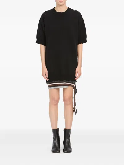 Mm6 Maison Margiela Distressed Knitted Mini Dress In Black