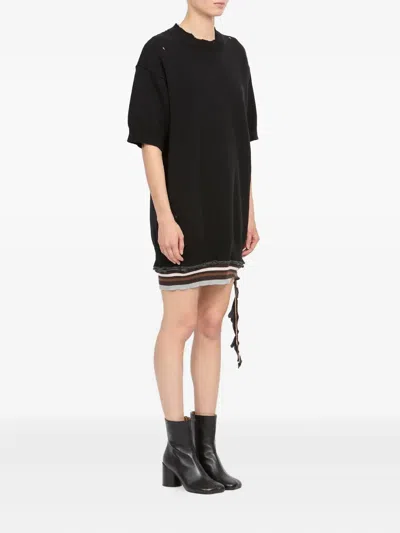 Mm6 Maison Margiela Distressed Knitted Mini Dress In Black