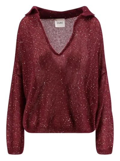 Nude Sequin-embellished Jumper In Red