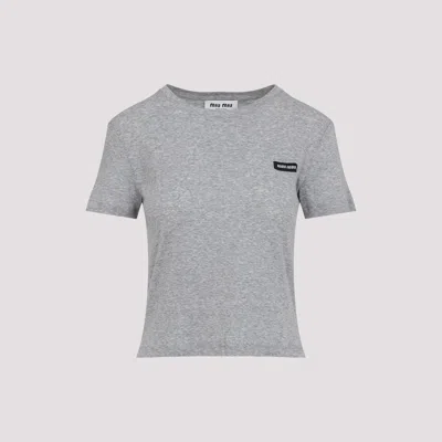 Miu Miu Cotton T-shirt In Gray