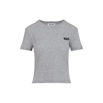 Miu Miu Cotton T-shirt In Gray
