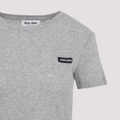 Miu Miu Cotton T-shirt In Gray