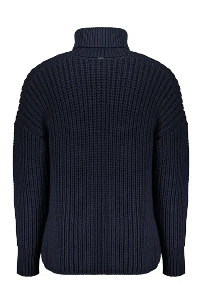 Herno Dark Blue Sweater With A High Collar In Blue
