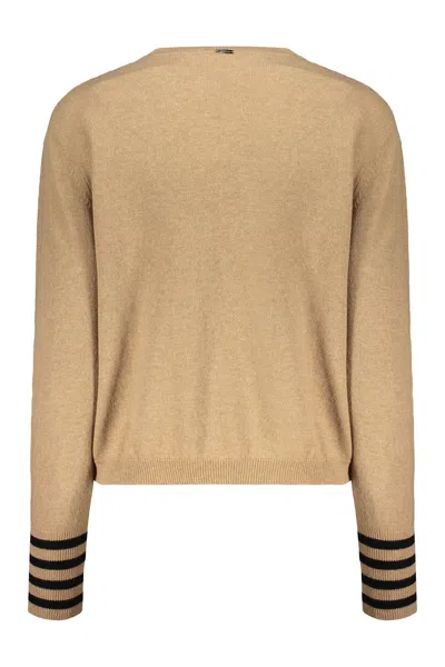 Herno Crew Neck Sweater With Puff Sleeves In Brown