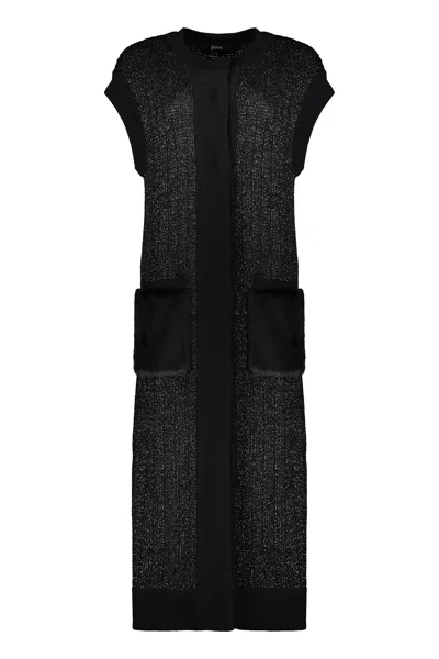 Herno Long Cardigan Without Sleeves In Black