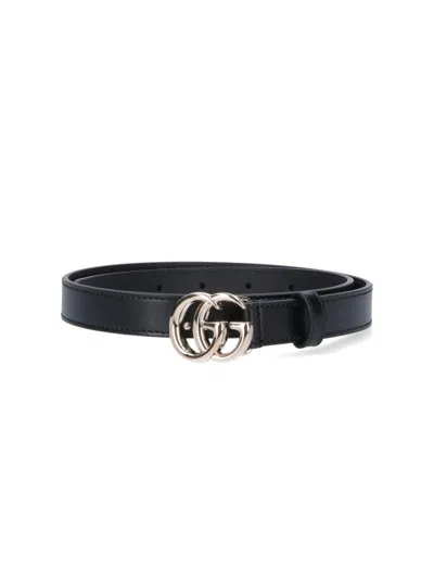 Gucci Gg Marmont Thin Belt In Black