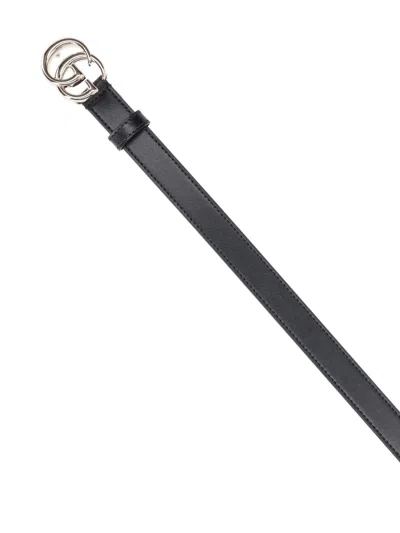 Gucci Gg Marmont Thin Belt In Black