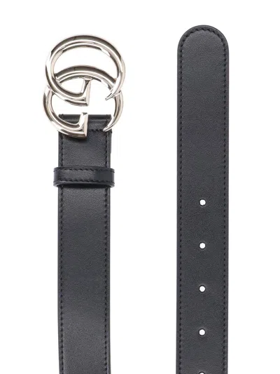 Gucci Gg Marmont Thin Belt In Black