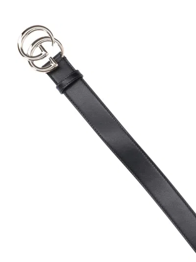 Gucci Gg Marmont Thin Belt In Black