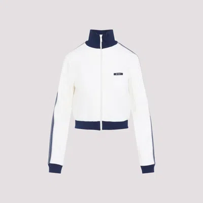 Prada Logo-embroidered Zip-up Sweatshirt In White