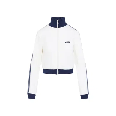 Prada Logo-embroidered Zip-up Sweatshirt In White
