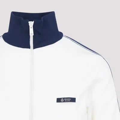 Prada Logo-embroidered Zip-up Sweatshirt In White