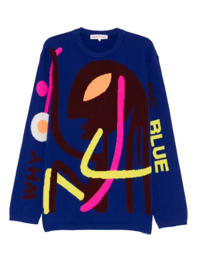 Walter Van Beirendonck Why Be Blue Crew Neck Sweater In Blue