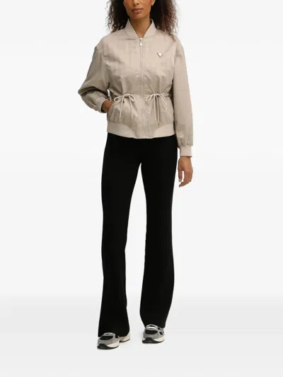 Guess Usa Aop Logo-plaque Bomber Jacket In Neutral