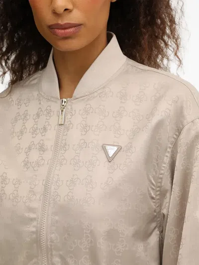 Guess Usa Aop Logo-plaque Bomber Jacket In Neutral