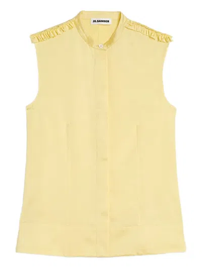 Jil Sander Ruffled-detail Stand-collar Shirt In Yellow