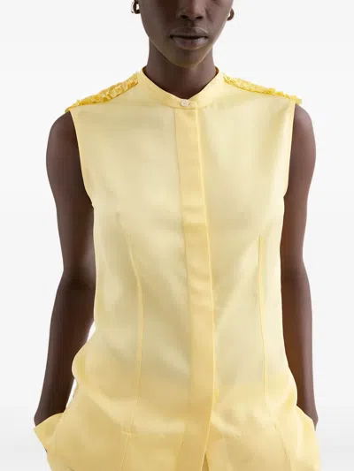 Jil Sander Ruffled-detail Stand-collar Shirt In Yellow