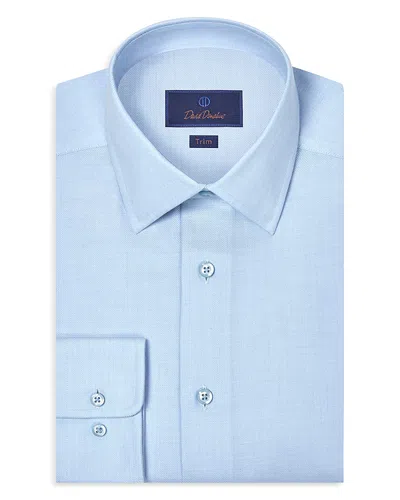 David Donahue Trim Fit Cashmere Blend Solid Twill Dress Shirt In Blue