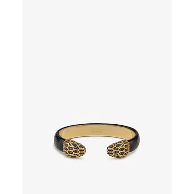 Bvlgari Mens Black Serpenti Forever Small 18ct Yellow Gold-plated Brass And Karung Bangle Bracelet In Black