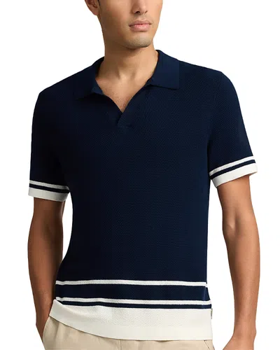 Onia Cotton Textured Johnny Collar Polo In Blue