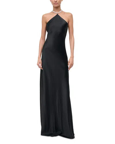 Staud Cadence Faux Pearl-embellished Satin Maxi Dress In Black