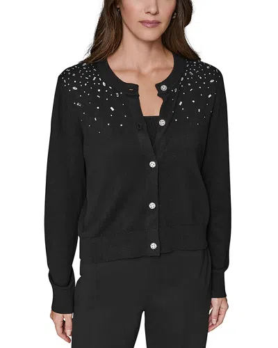 Karl Lagerfeld Jeweled Short Cardigan In Black