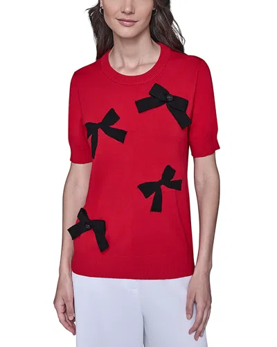 Karl Lagerfeld Short Sleeve Bow Sweater In Red