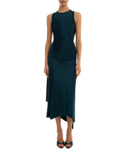 Victoria Beckham Womens Dark Teal Twist Asymmetric-hem Woven Midi Dress In Blue
