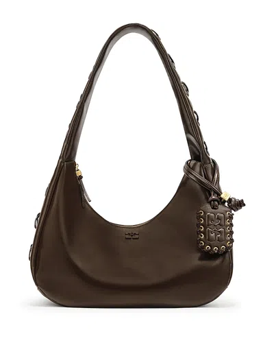 Ganni Charm-detail Shoulder Bag In Brown