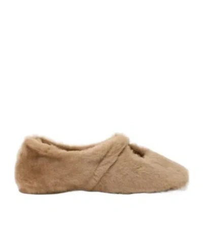 Loewe Shearling Pebble Soft Ballerina Shoes In Brown