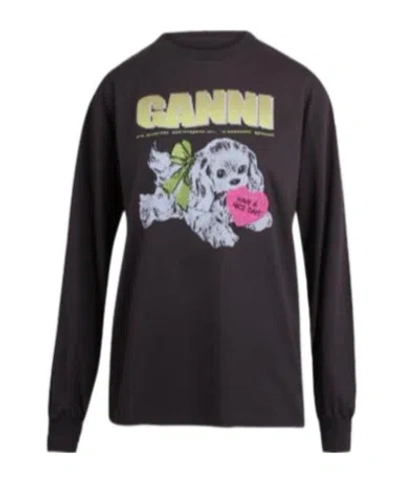 Ganni Graphic-print Sweatshirt In Black