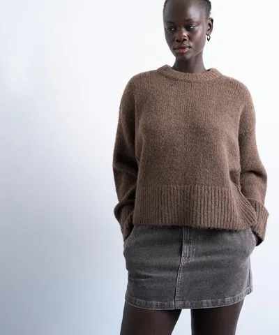 Topshop Fluffy Crewneck Sweater In Brown