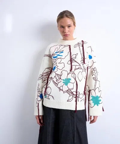 Topshop Knit Premium Oversized Embroidered Sweater In Multi