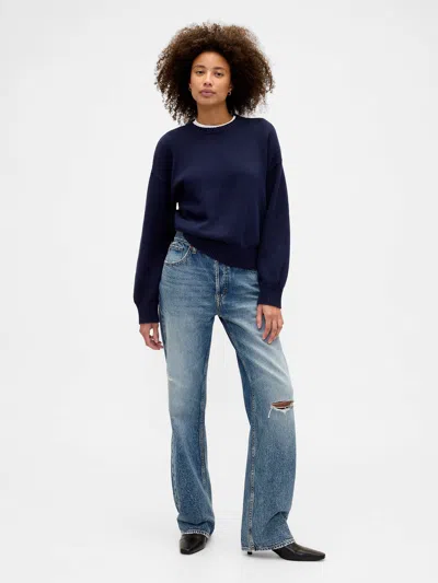 Gap Factory Relaxed Cotton Crewneck Sweater In Blue
