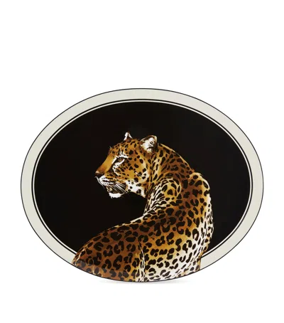 Dolce & Gabbana Casa Porcelain Leopard Oval Serving Plate In Multi