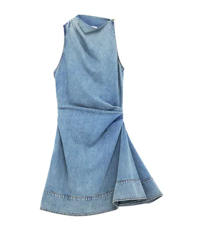 Alexander Mcqueen Denim Cinched Mini Dress In Blue