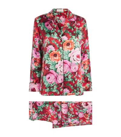 Olivia Von Halle Silk Floral Lila Pyjama Set In Red