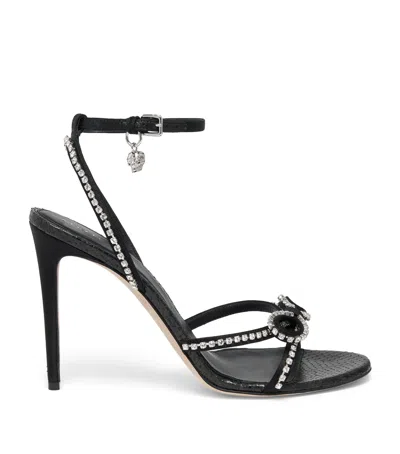 Alexander Mcqueen Leather Crystal Bow Heeled Sandals 105 In Multi